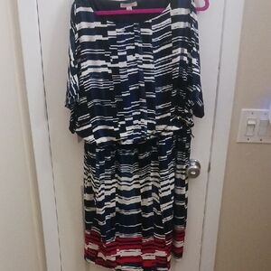 Dress Barn Navy and White Striped Midi Dress
